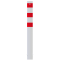 Barrier bollard | Steel tube  152 x 3.2 mm | stationary | for setting in concrete | hot-dip galvanized and white coatedwith three red reflecting stripes | total length: 1500 mm | with welded steel cap